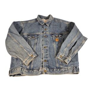 Carhartt Vintage‎ Mens XL Denim Trucker Jacket Blue Stonewash USA Made JU0998